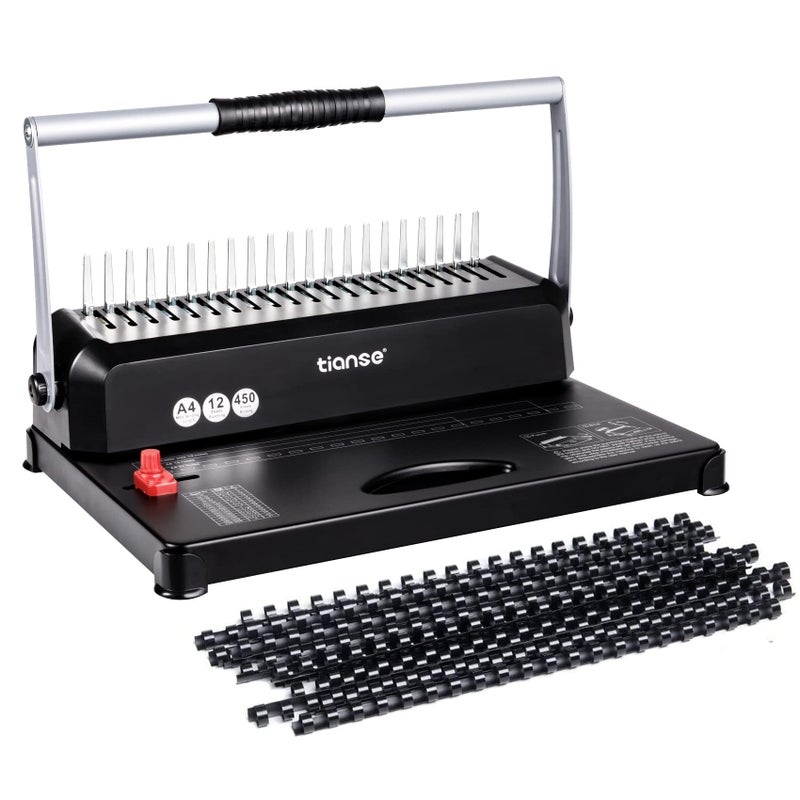 TIANSE Binding Machines, 21-Holes, 450 Sheets, Comb Bind Machine Book Maker with 100 PCS 3/8'' Comb Binder Spines Starter Kit, Comb Binding Machine for Letter Size, A4, A5 or Smaller Sizes - Image 1